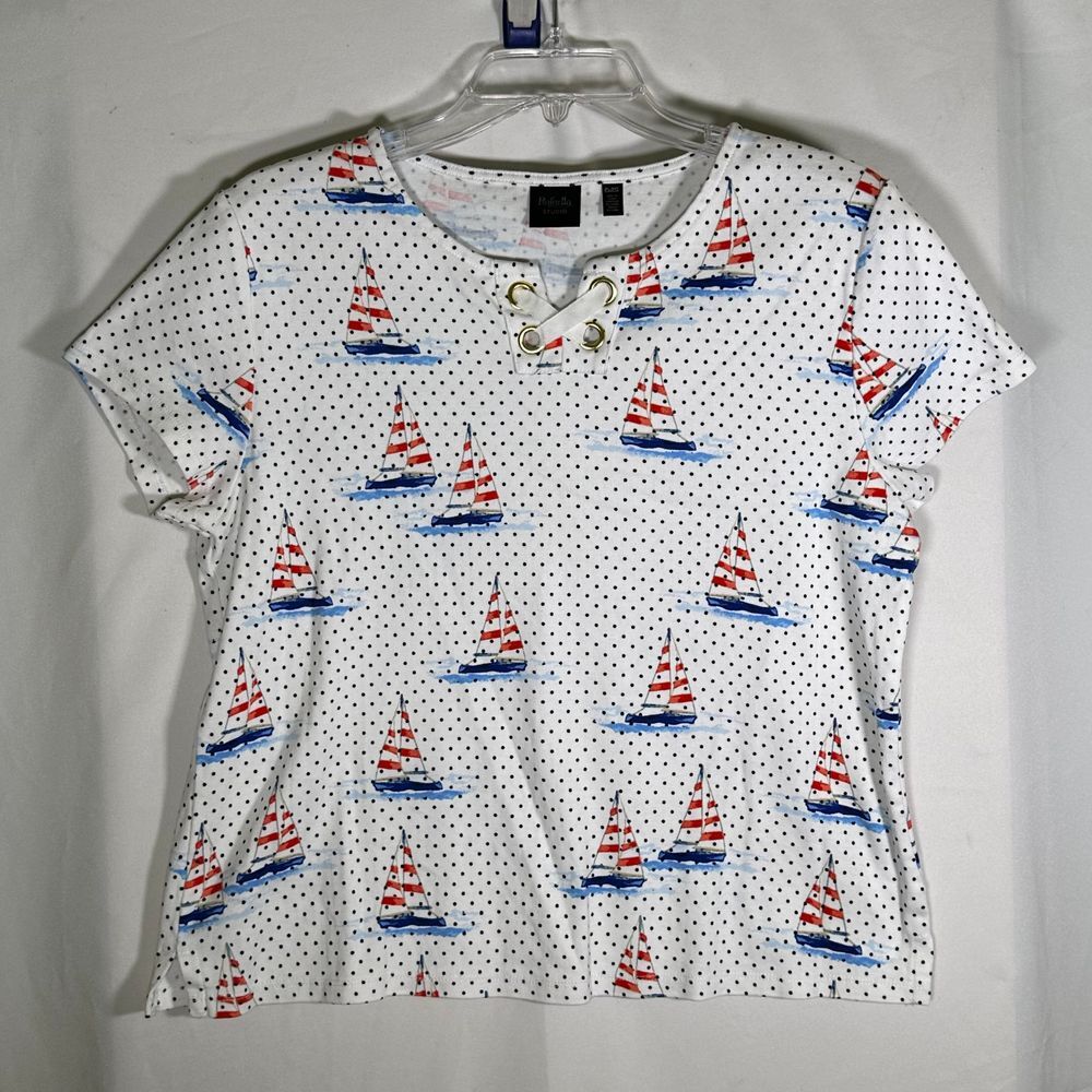 Rafaella Studio Nautical Sailing Short Sleeve Cotton T-shirt Womens Petite L